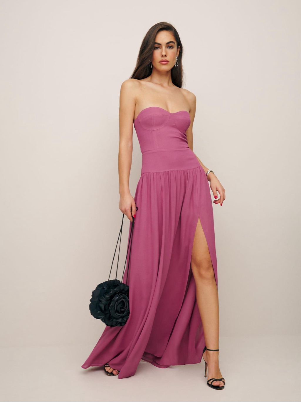 Reformation Strapless Magenta Maxi Dress With Side Slit